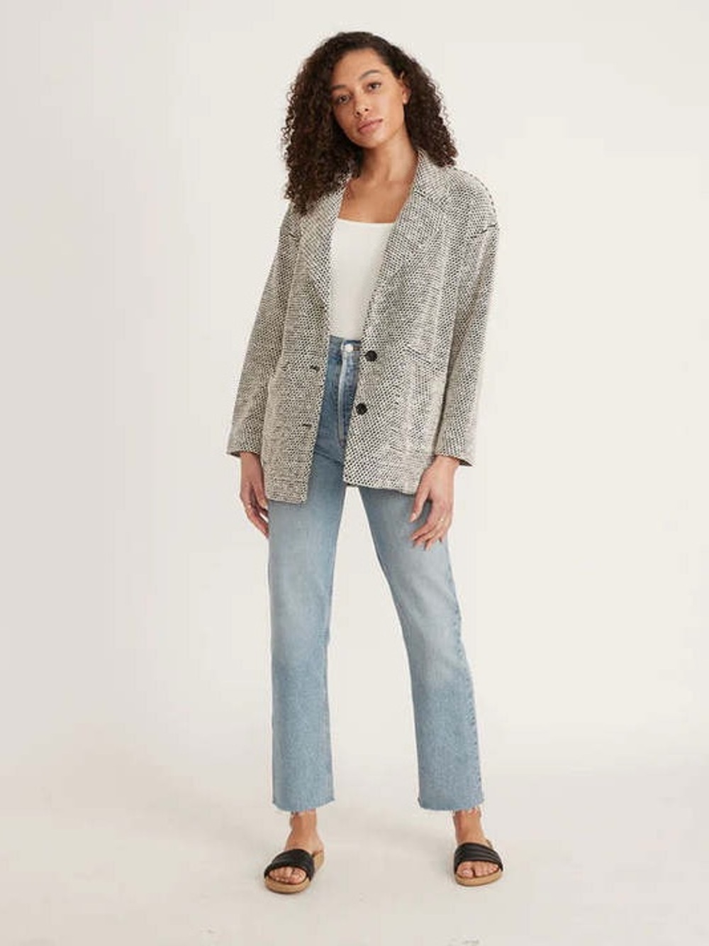 Marine Layer Black and White Herringbone Relaxed Blazer